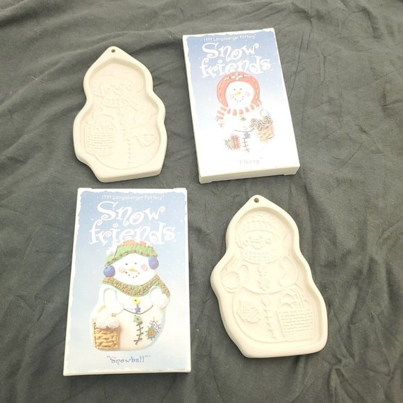 Longaberger 1999 Pottery Snow Friends Flurry & Snowball Crispy Suger Cookie Mold - Picture 3 of 10
